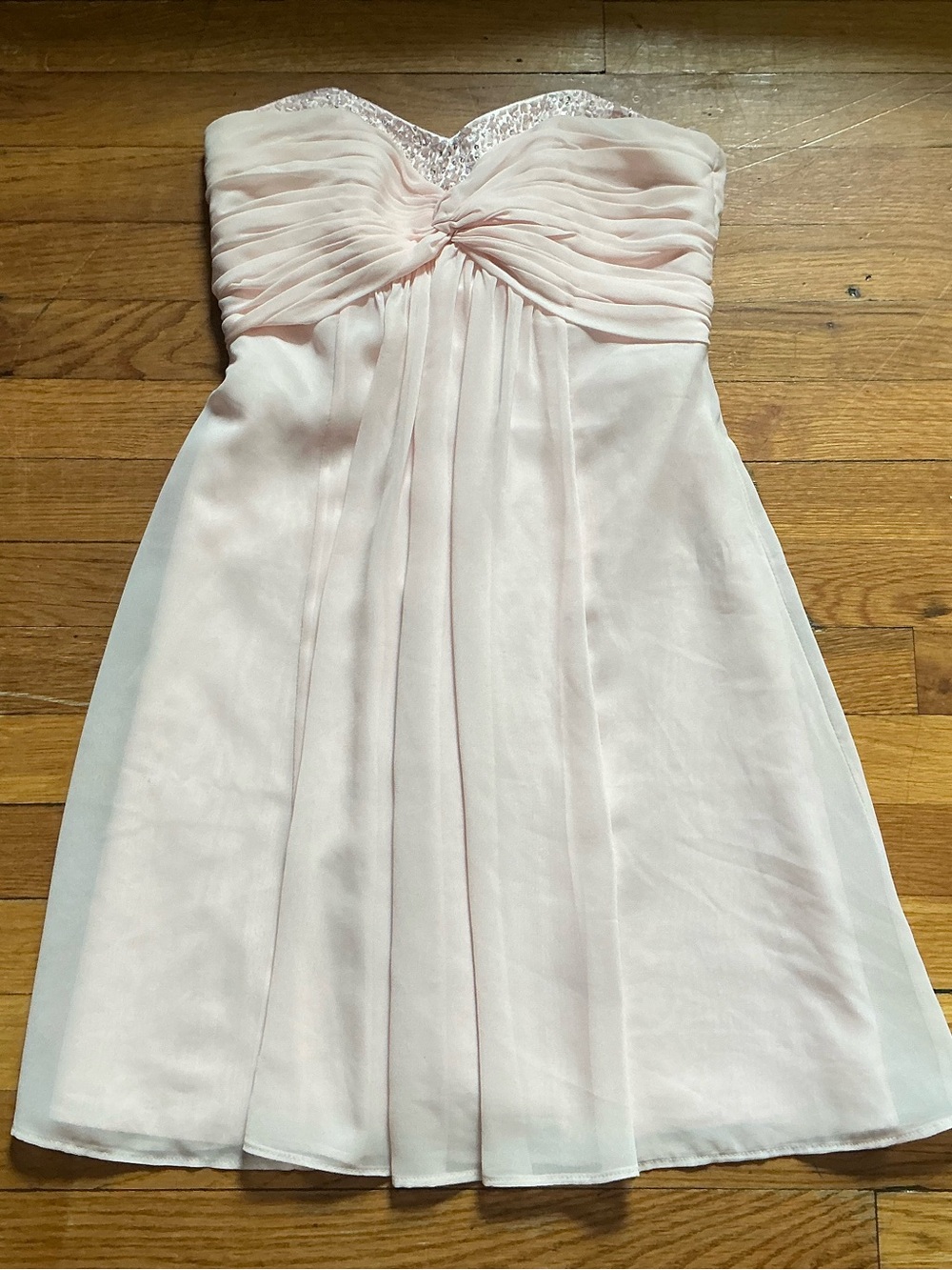 David's Bridal Size 2 Strapless Light Pink Chiffon Dress
